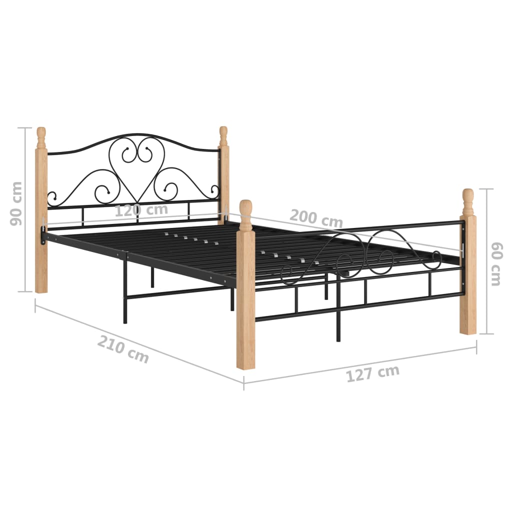 Bed Frame | Black and Natural Oak | Powder-coated metal, Oak wood