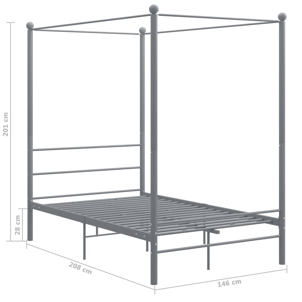 Bed Frame | Grey | Powder-coated metal | 140x200 cm | Bed Frame