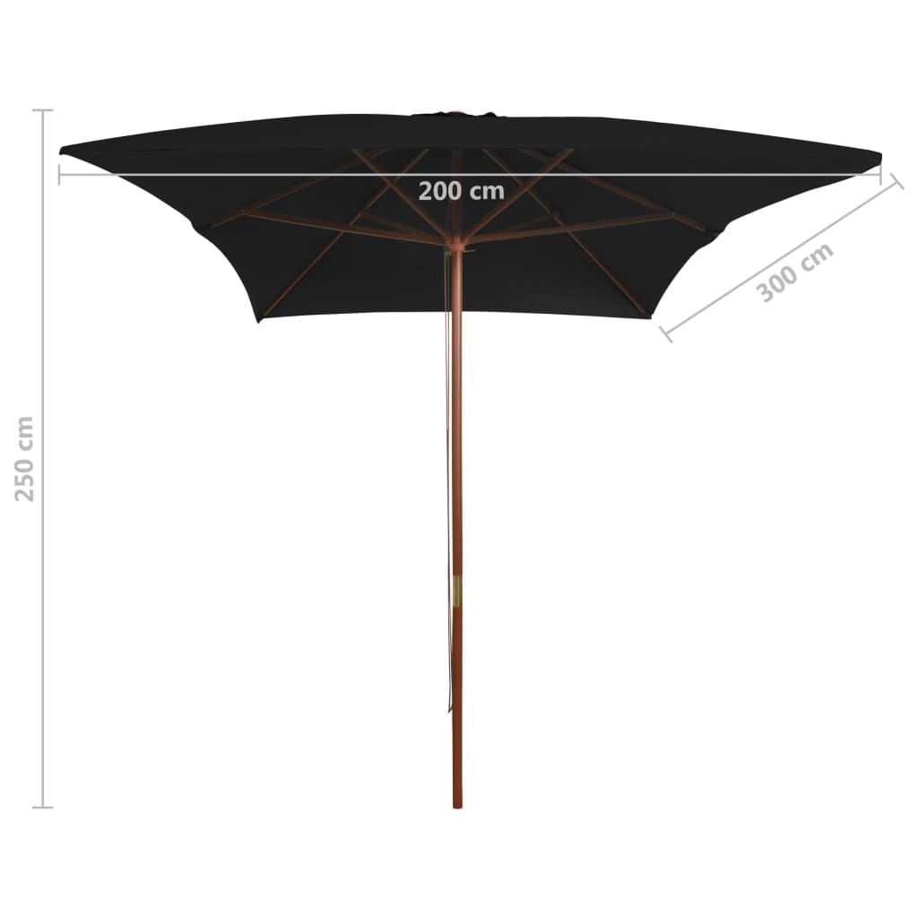 313760 vidaXL Garden Parasol with Wooden Pole Black 200x300 cm