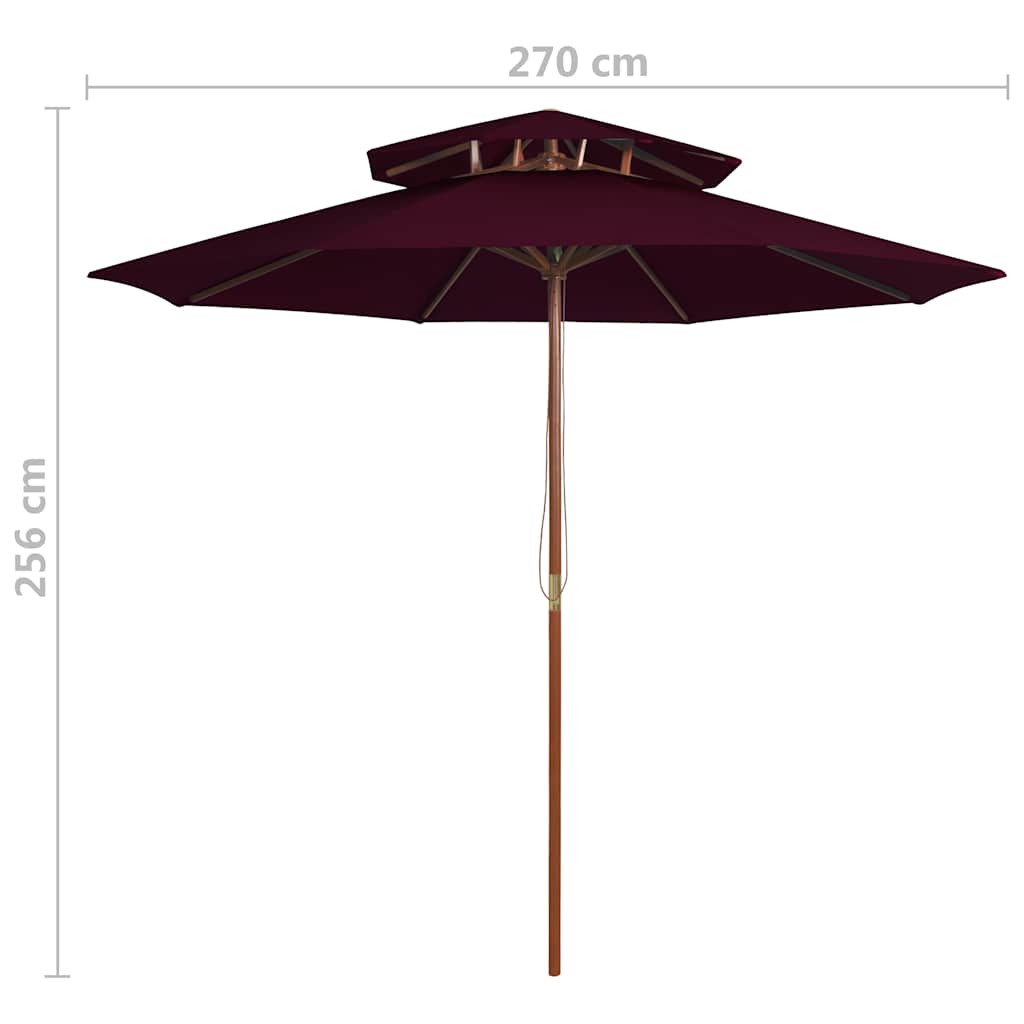 313764 vidaXL Double Decker Parasol with Wooden Pole Bordeaux Red 270 cm