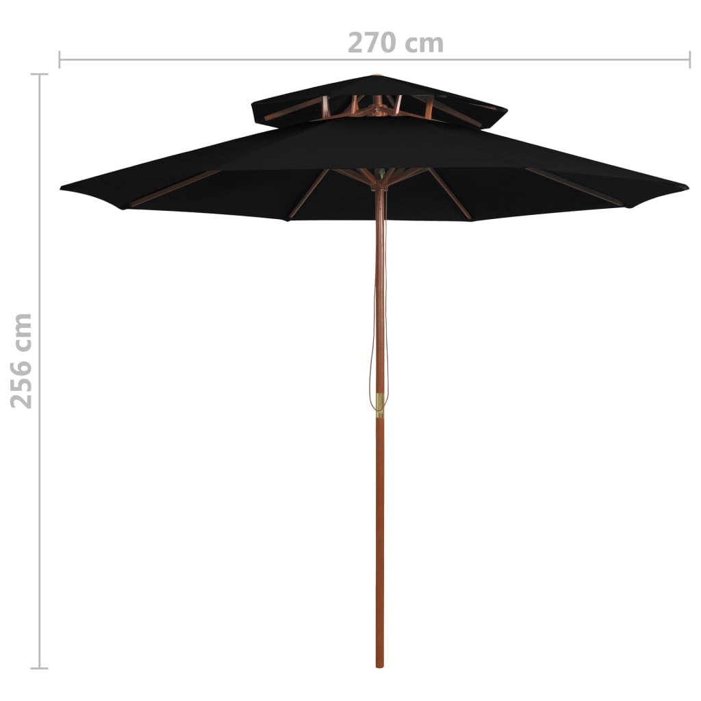313766 vidaXL Double Decker Parasol with Wooden Pole Black 270 cm