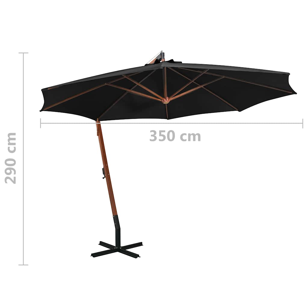 Hanging Garden Parasol with Pole Black 3,5x2,9 m Solid Fir Wood