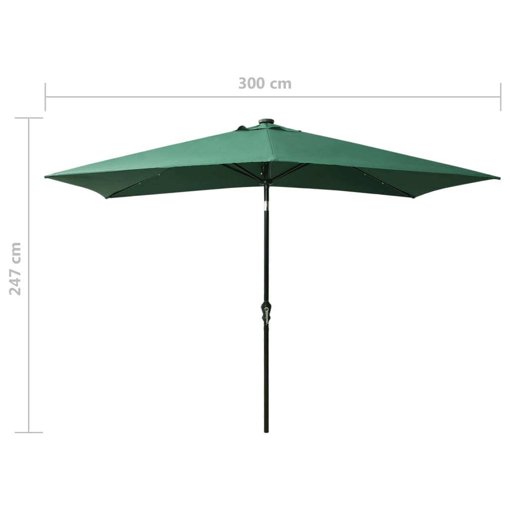 313786 vidaXL Garden Parasol with LEDs and Steel Pole Green 2x3 m