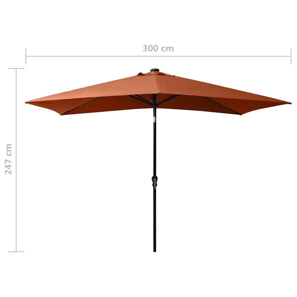 313791 vidaXL Garden Parasol with LEDs and Steel Pole Terracotta 2x3 m