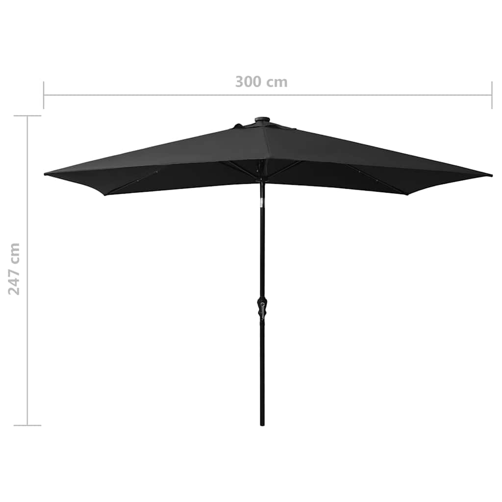 313792 vidaXL Garden Parasol with LEDs and Steel Pole Black 2x3 m