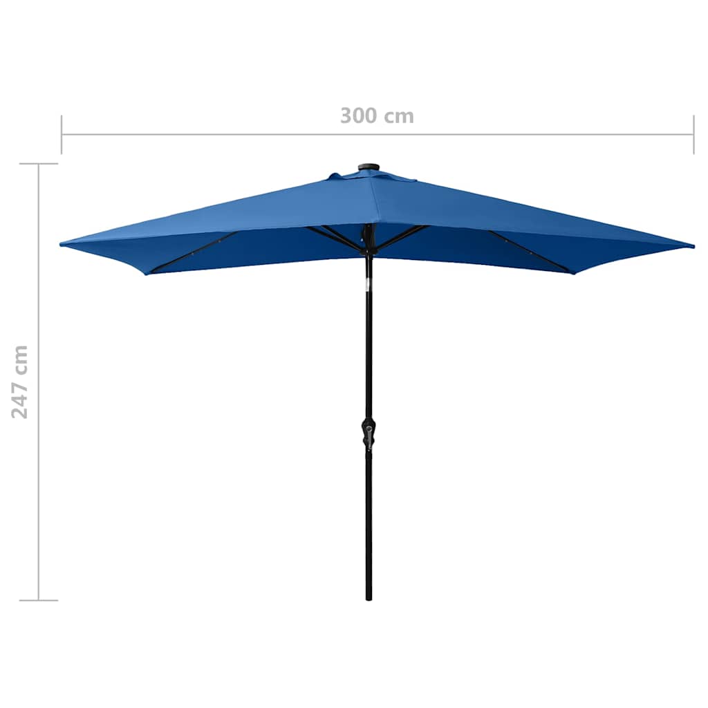 313793 vidaXL Garden Parasol with LEDs and Steel Pole Azure Blue 2x3 m