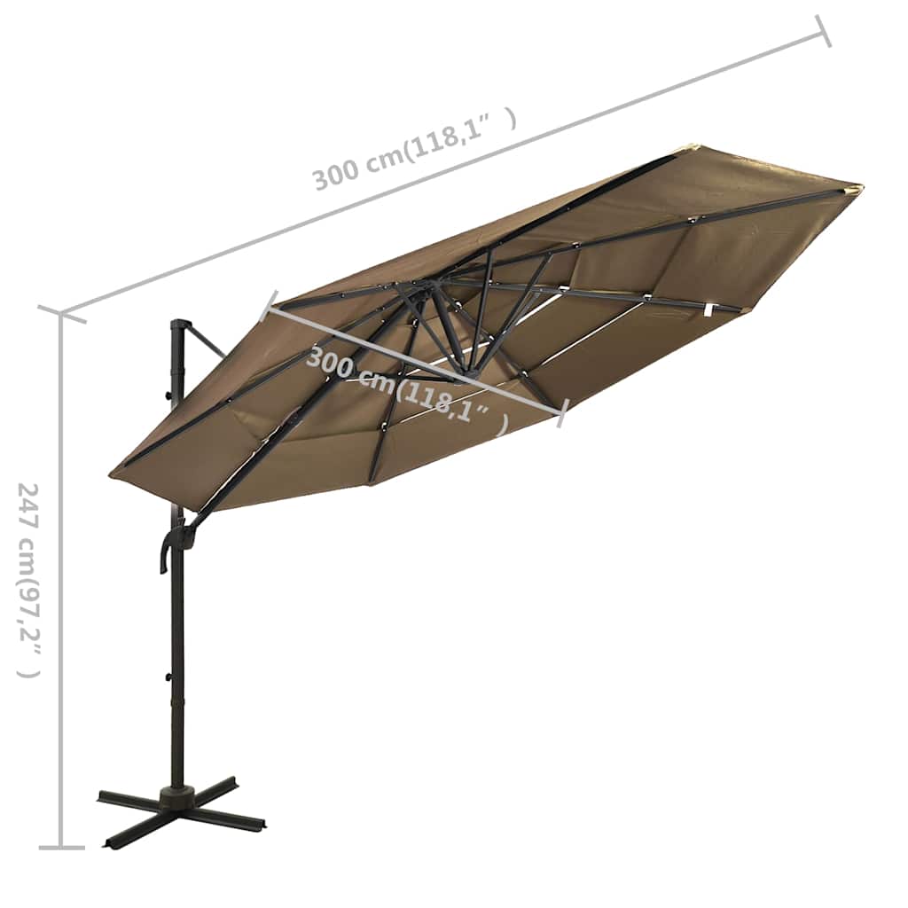4-Tier Garden Parasol with Aluminium Pole Taupe 3x3 m