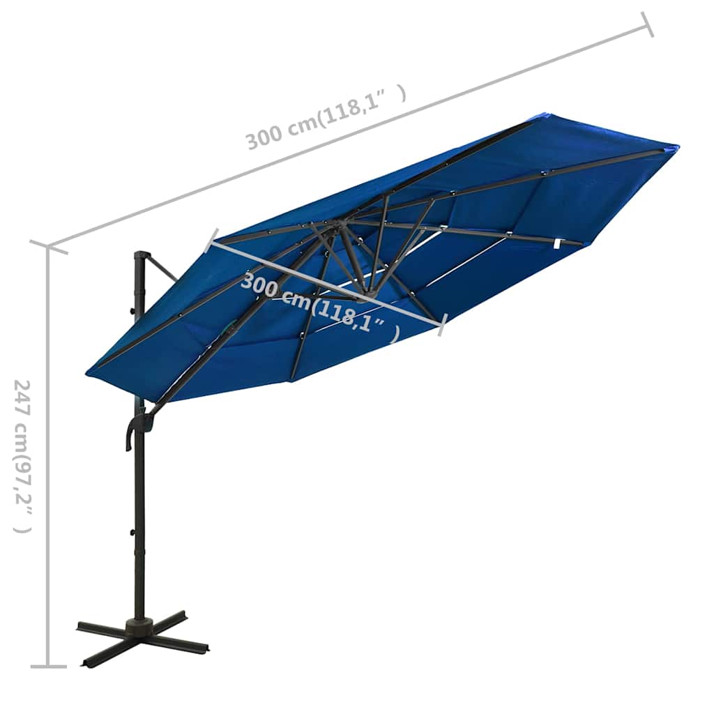 313835 vidaXL 4-Tier Garden Parasol with Aluminium Pole Azure Blue 3x3 m