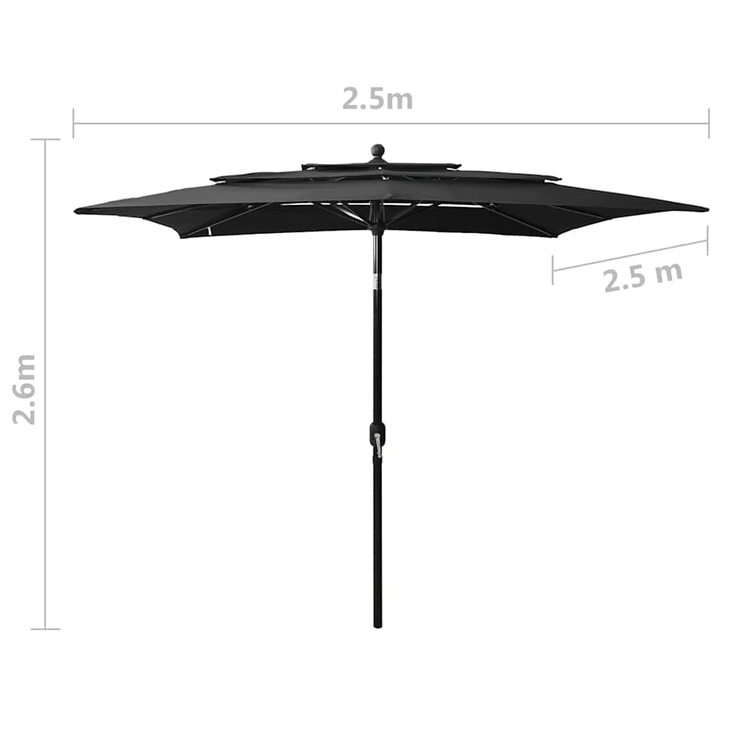 313842 vidaXL 3-Tier Garden Parasol with Aluminium Pole Black 2,5x2,5 m