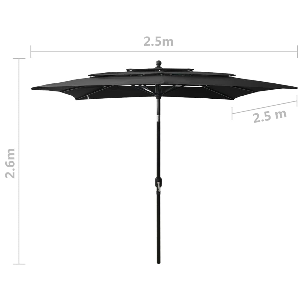 Parasol | Black | Polyester | 2.5 metres | Foldable | Garden Parasol