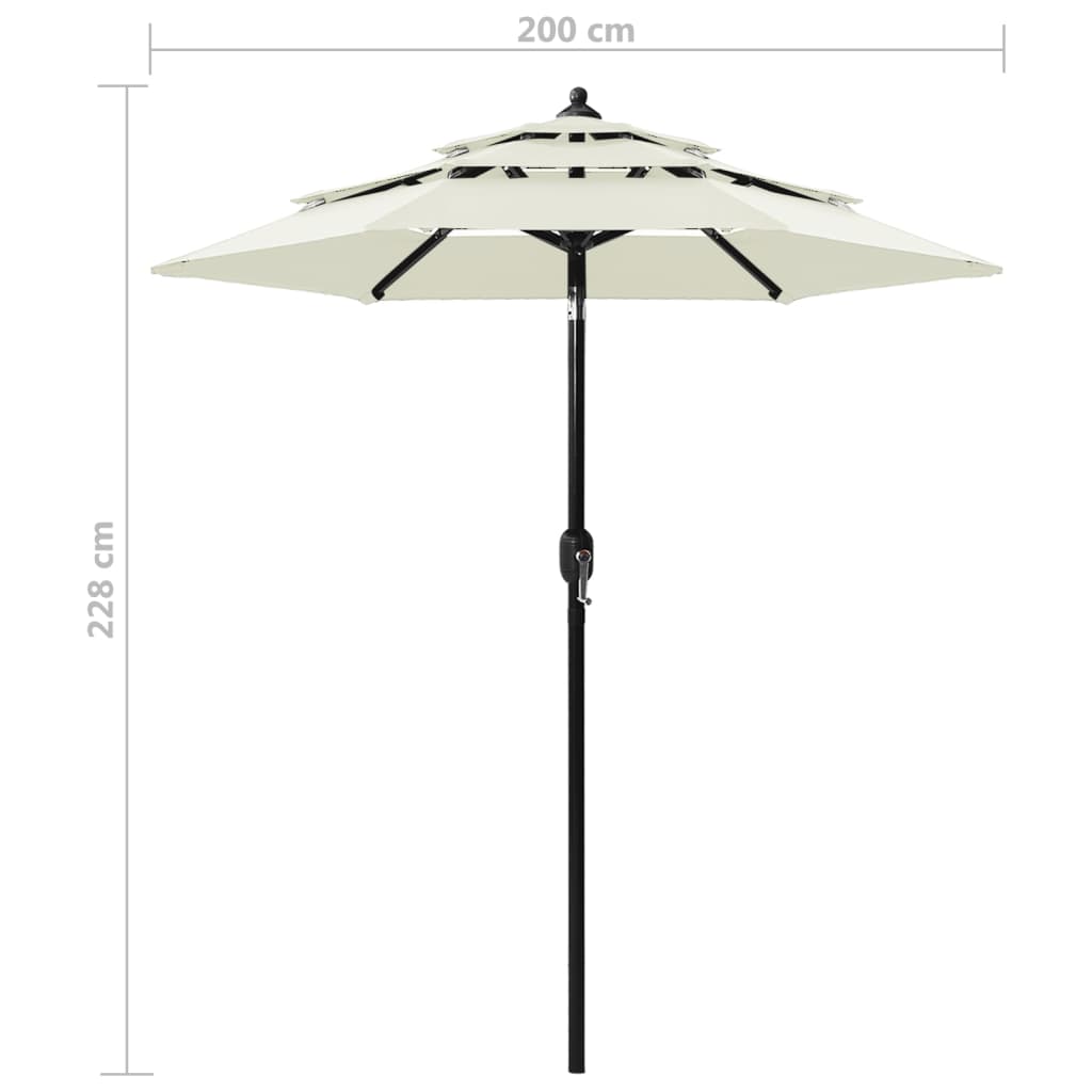 313852 vidaXL 3-Tier Garden Parasol with Aluminium Pole Sand 2 m
