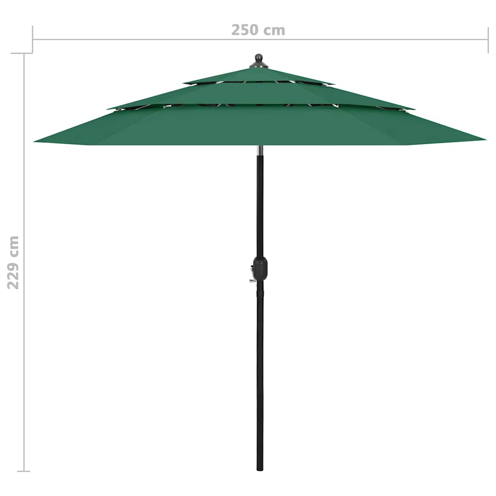 313861 vidaXL 3-Tier Garden Parasol with Aluminium Pole Green 2,5 m