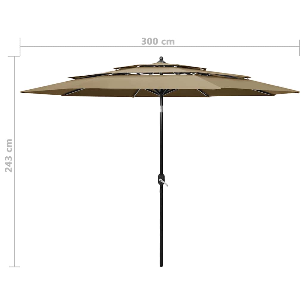 313871 vidaXL 3-Tier Garden Parasol with Aluminium Pole Taupe 3 m