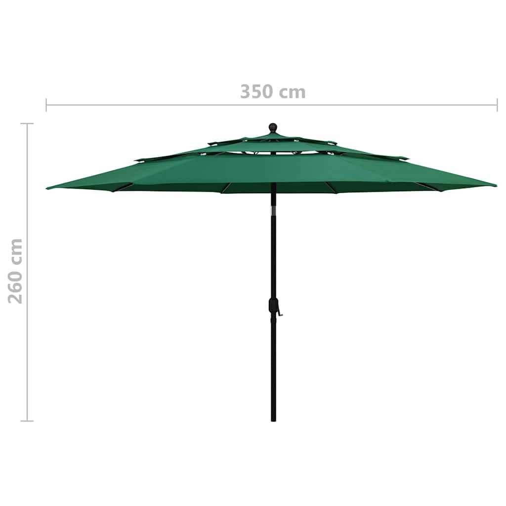 313877 vidaXL 3-Tier Garden Parasol with Aluminium Pole Green 3,5 m