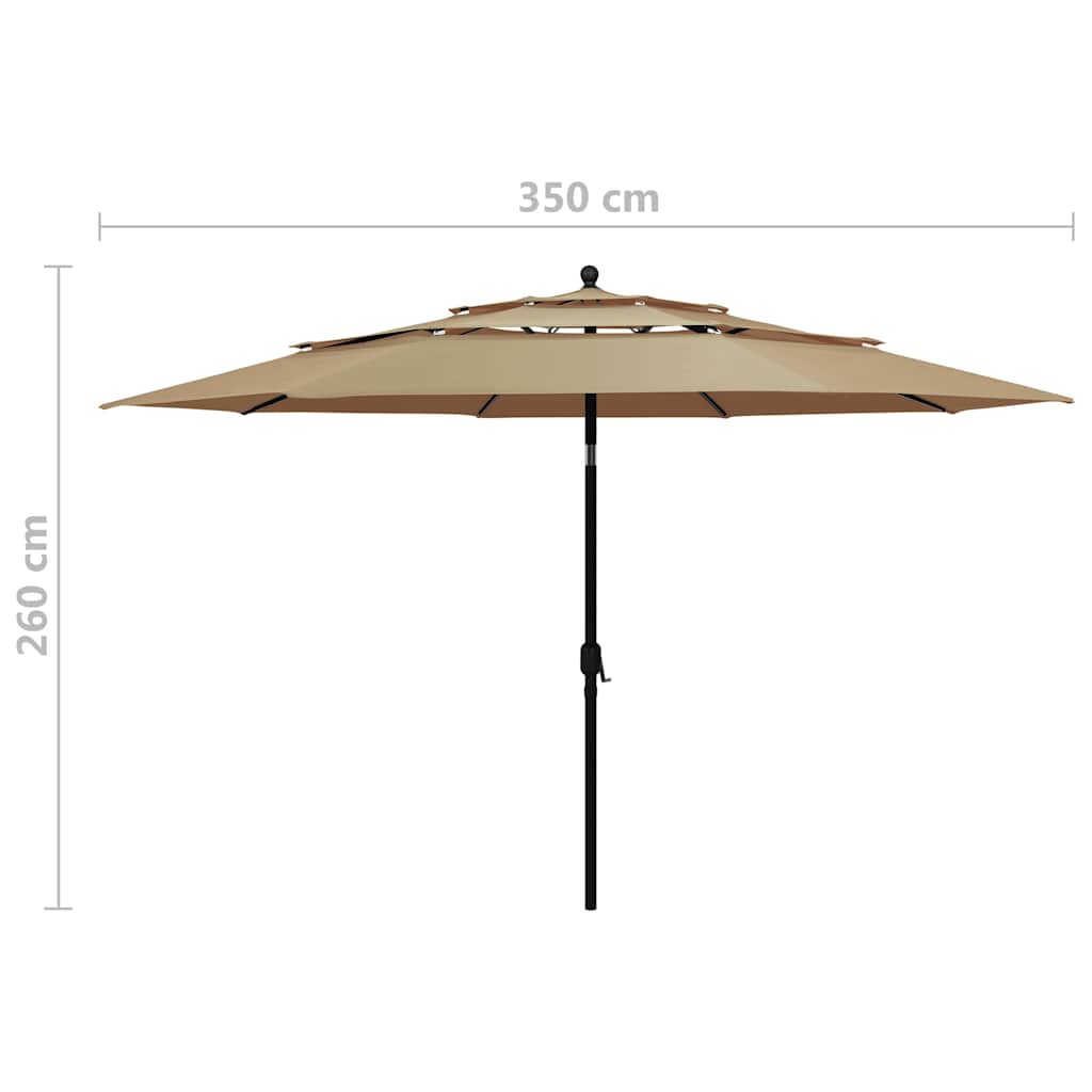 313879 vidaXL 3-Tier Garden Parasol with Aluminium Pole Taupe 3,5 m