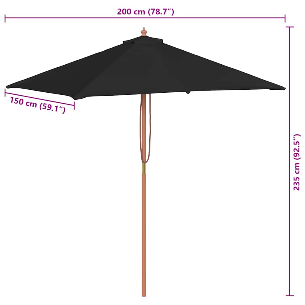 313884 vidaXL Garden Parasol with Wooden Pole Black 150x200 cm