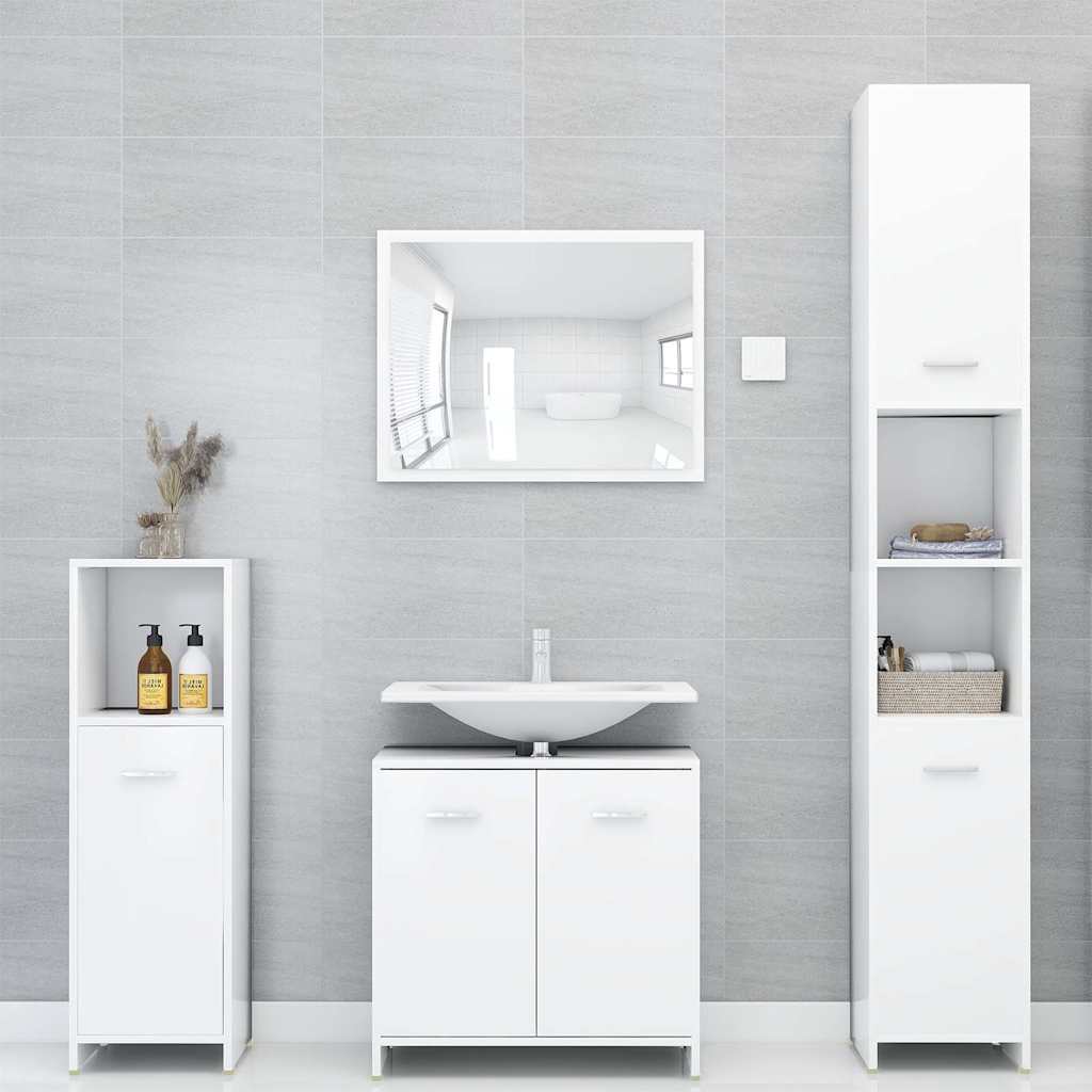 3 Piece Bathroom Furniture Set White Engineered Wood