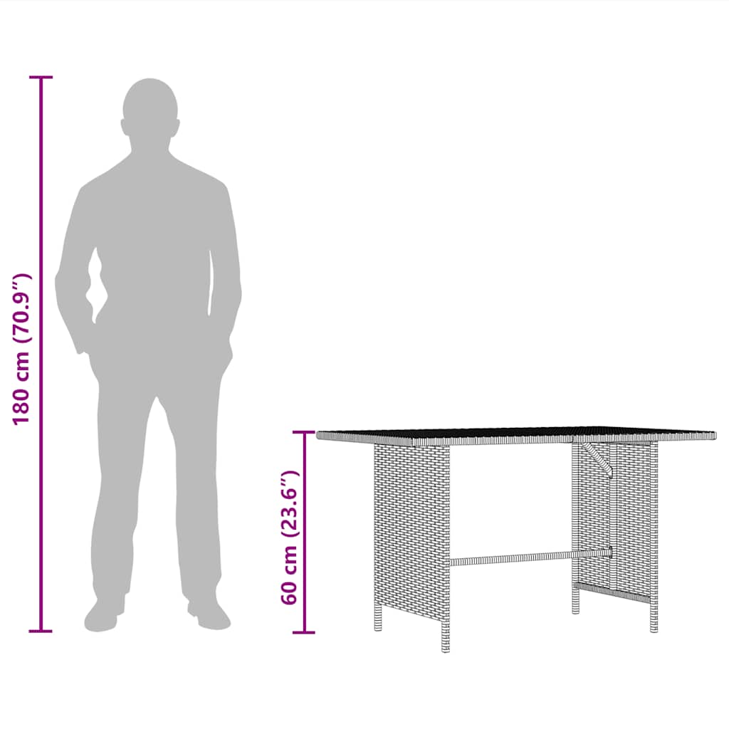 Dining Table | Grey | PE rattan, Powder-Coated Steel | Medium