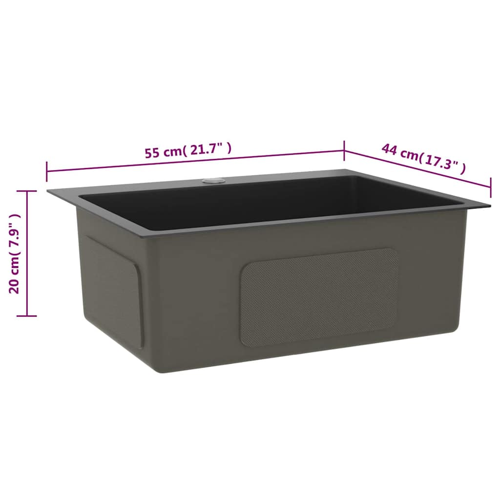 51511 vidaXL Handmade Kitchen Sink Black Stainless Steel