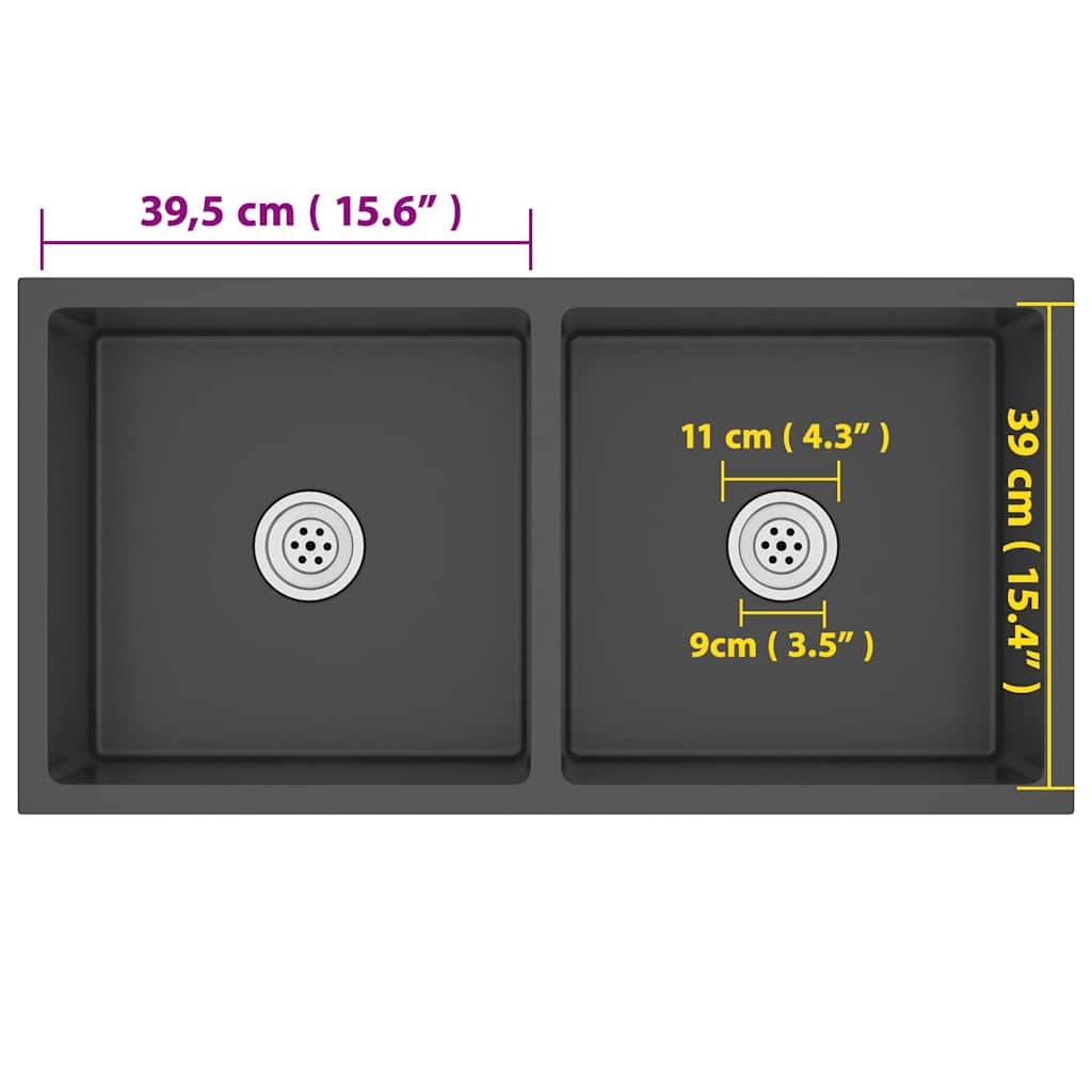 51523 vidaXL Handmade Kitchen Sink Black Stainless Steel