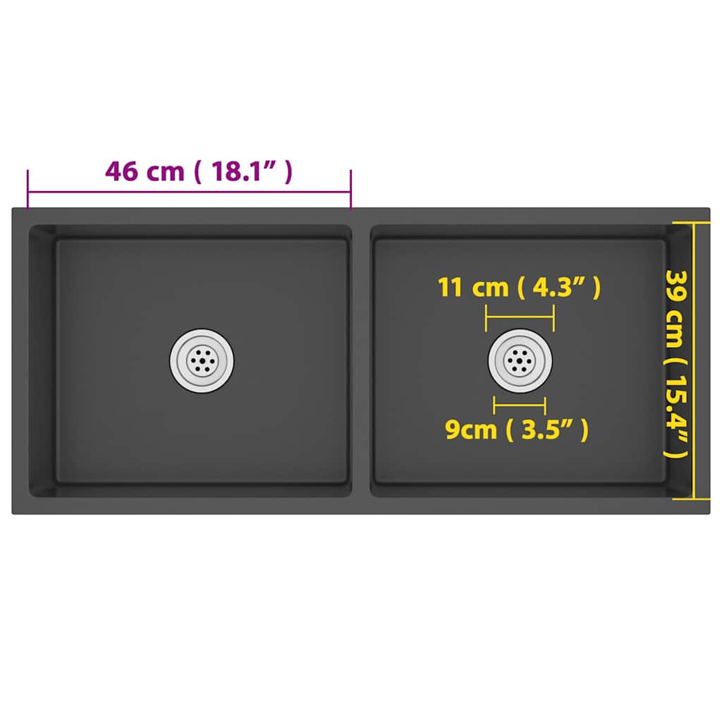 51525 vidaXL Handmade Kitchen Sink Black Stainless Steel
