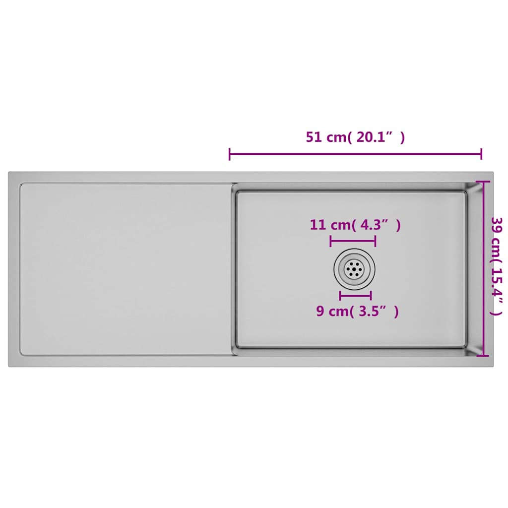 51526 vidaXL Handmade Kitchen Sink Stainless Steel