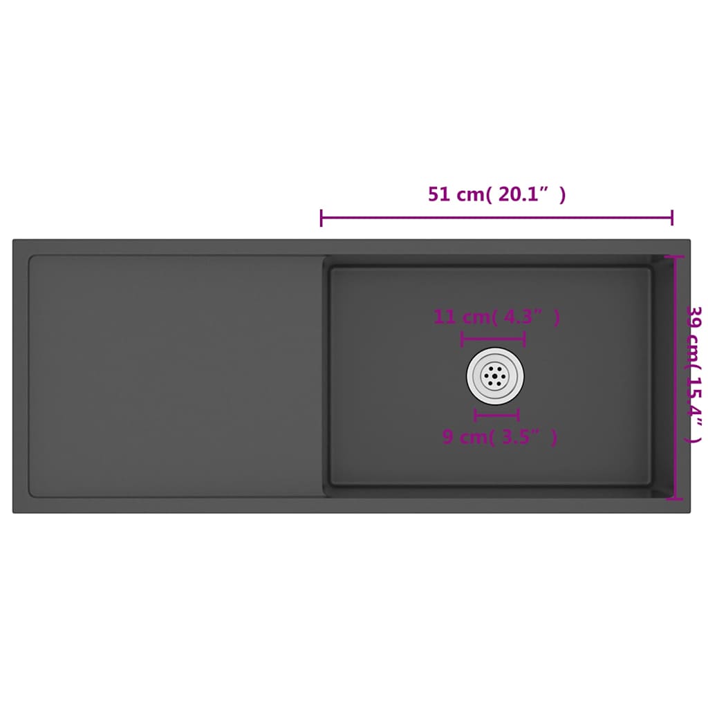 51527 vidaXL Handmade Kitchen Sink Black Stainless Steel