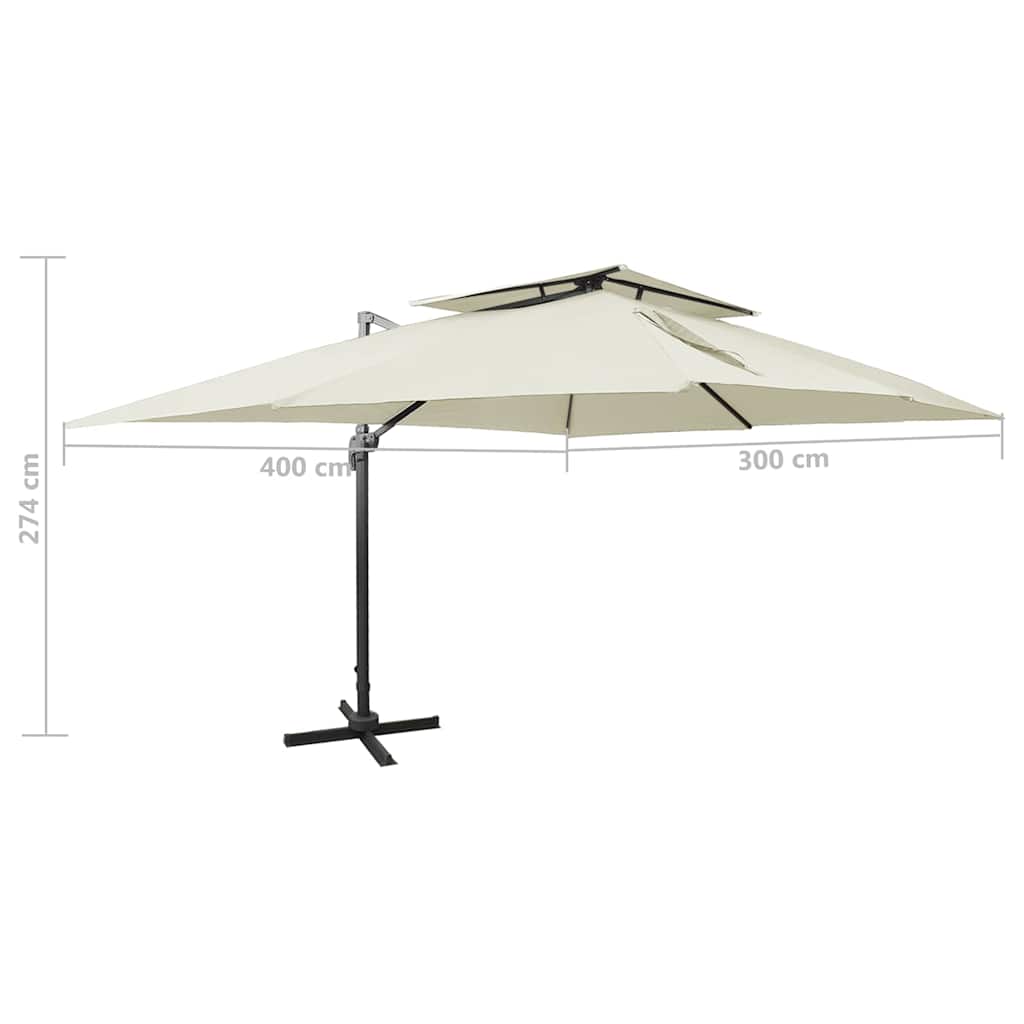312369 vidaXL Cantilever Garden Parasol with Double Top Sand 400x300 cm