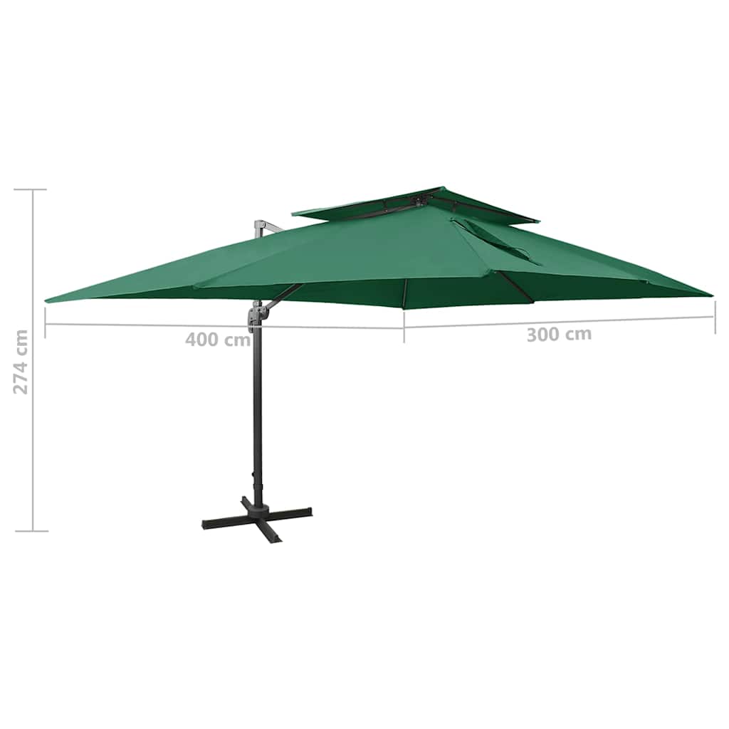 312371 vidaXL Cantilever Garden Parasol with Double Top Green 400x300 cm