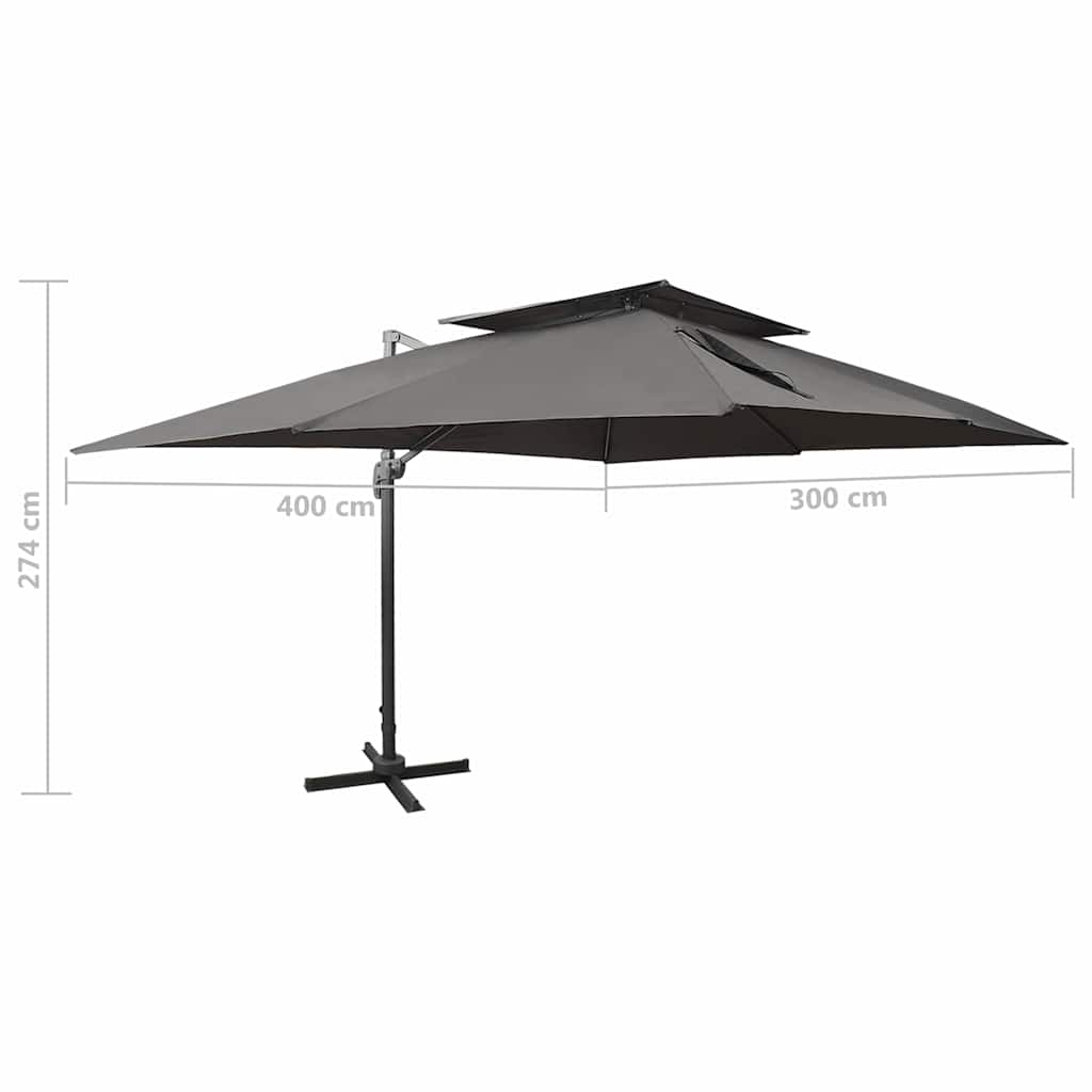 312373 vidaXL Cantilever Garden Parasol with Double Top Anthracite 400x300 cm