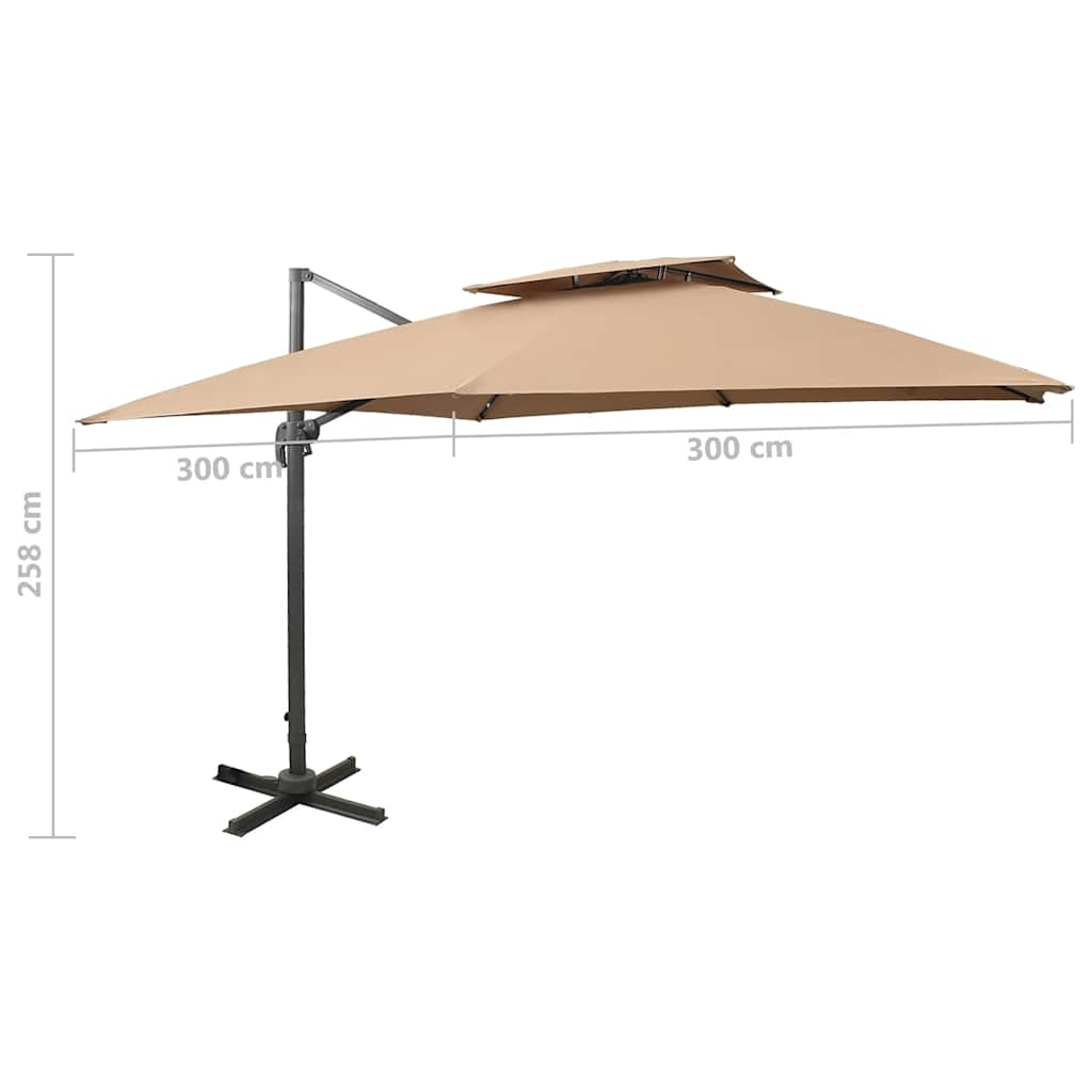 312374 vidaXL Cantilever Garden Parasol with Double Top 300x300 cm Taupe