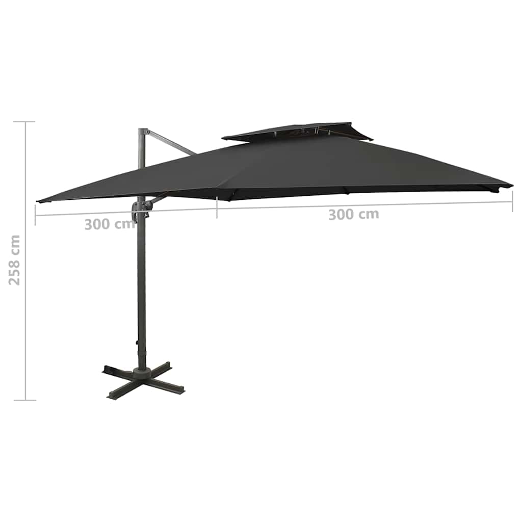 312376 vidaXL Cantilever Garden Parasol with Double Top 300x300 cm Black