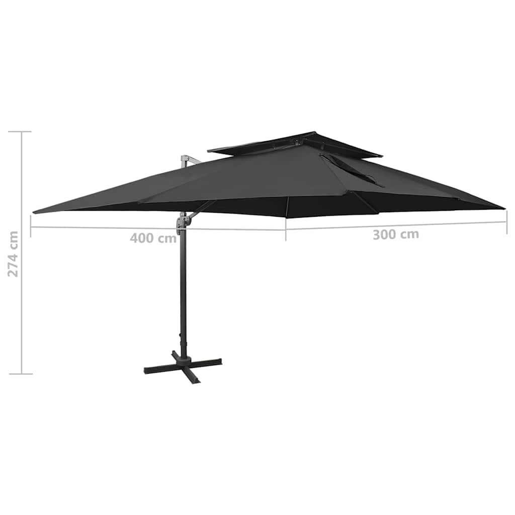 312377 vidaXL Cantilever Garden Parasol with Double Top Black 400x300 cm