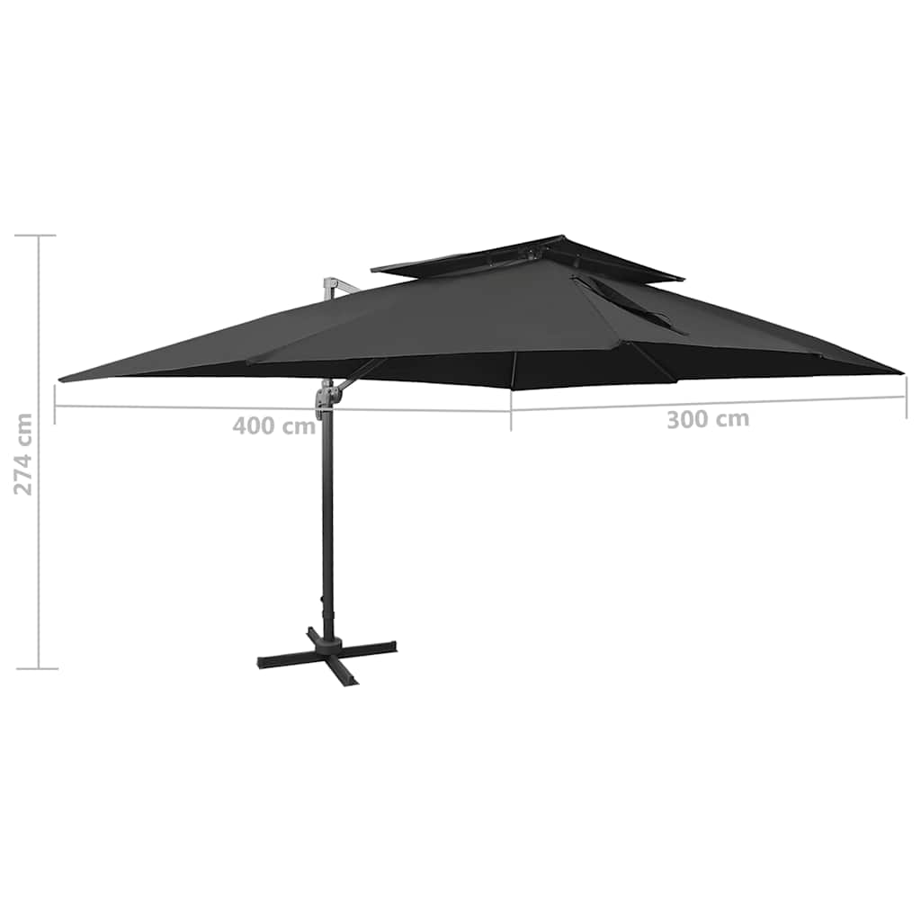 312377 vidaXL Cantilever Garden Parasol with Double Top Black 400x300 cm