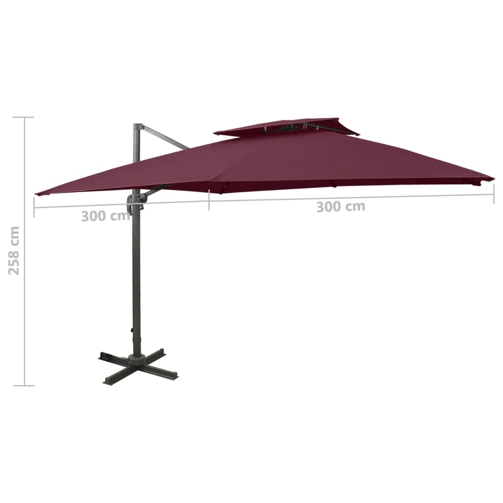 312380 vidaXL Cantilever Garden Parasol with Double Top 300x300 cm Bordeaux Red