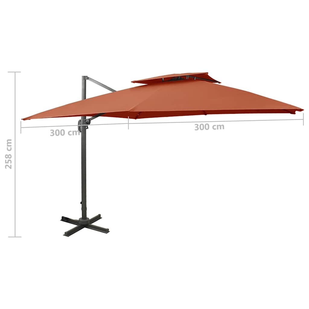 312382 vidaXL Cantilever Garden Parasol with Double Top 300x300 cm Terracotta