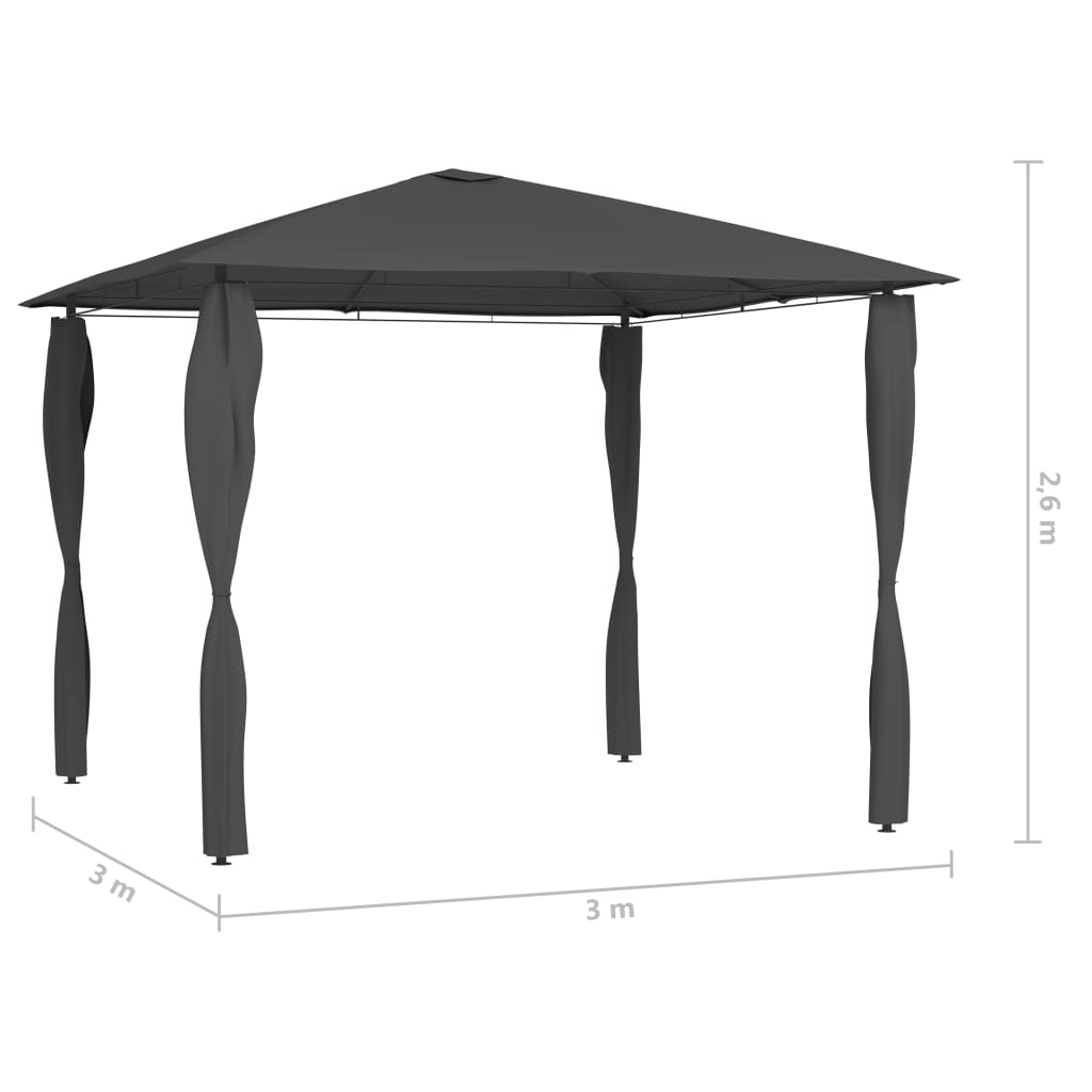Gazebo with Post Covers 3x3x2,6 m Anthracite 160 g/m²