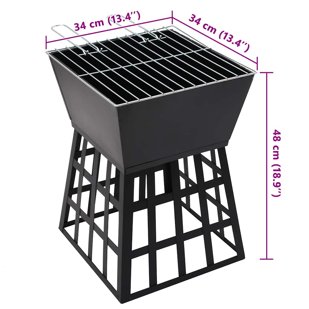 315089 vidaXL 2-in-1 Fire Pit and BBQ 34x34x48 cm Steel