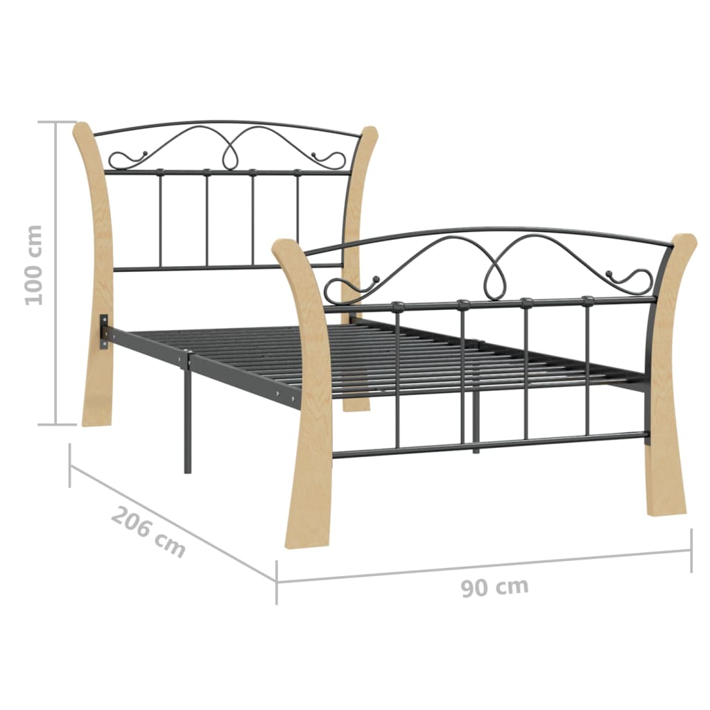 Bed Frame | Black and natural | Powder-coated metal, solid oak wood