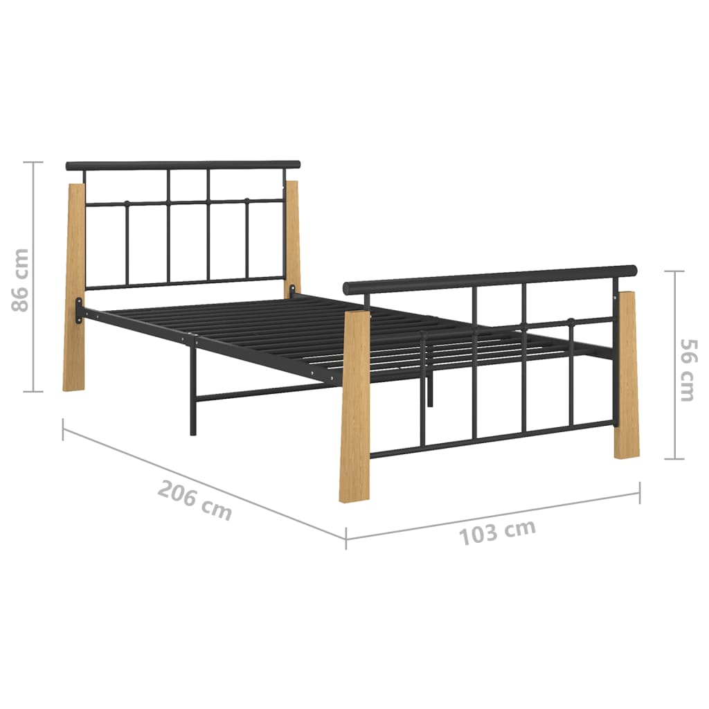 Bed Frame | Black and Light Oak | Powder-coated metal, solid oak wood