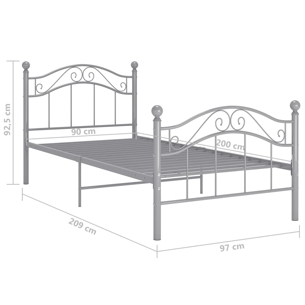 Bed Frame | Grey | Powder-coated metal | Single | Durable | Bed Frame