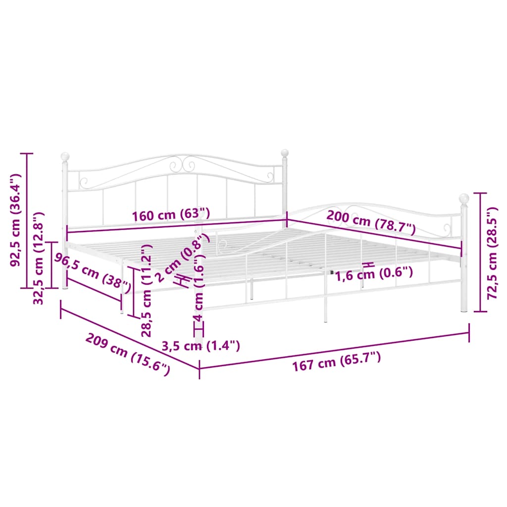 Bed Frame | White | Powder-Coated Metal | Double | Tough | Bed Frame