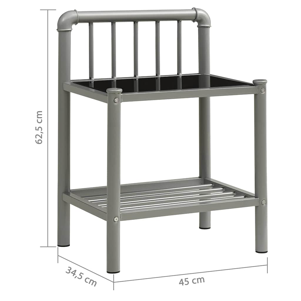 325101 vidaXL Bedside Cabinets 2 pcs Grey and Black Metal and Glass