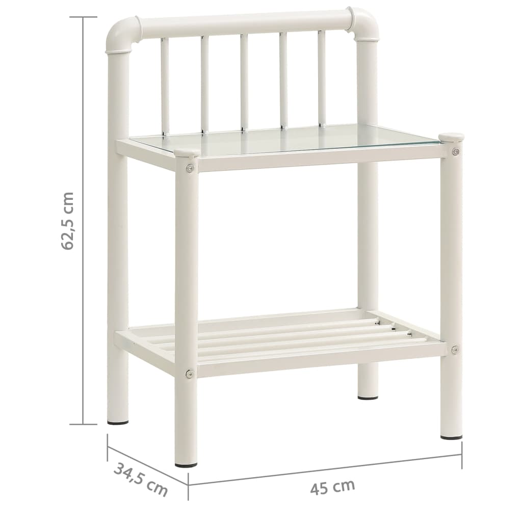 Bedside Cabinets 2 pcs White and Transparent Metal and Glass