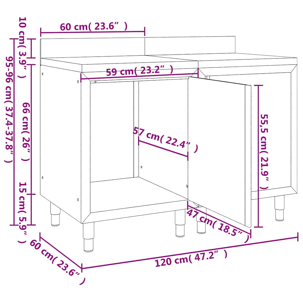 Commercial Work Table Cabinet 120x60x96 cm Stainless Steel