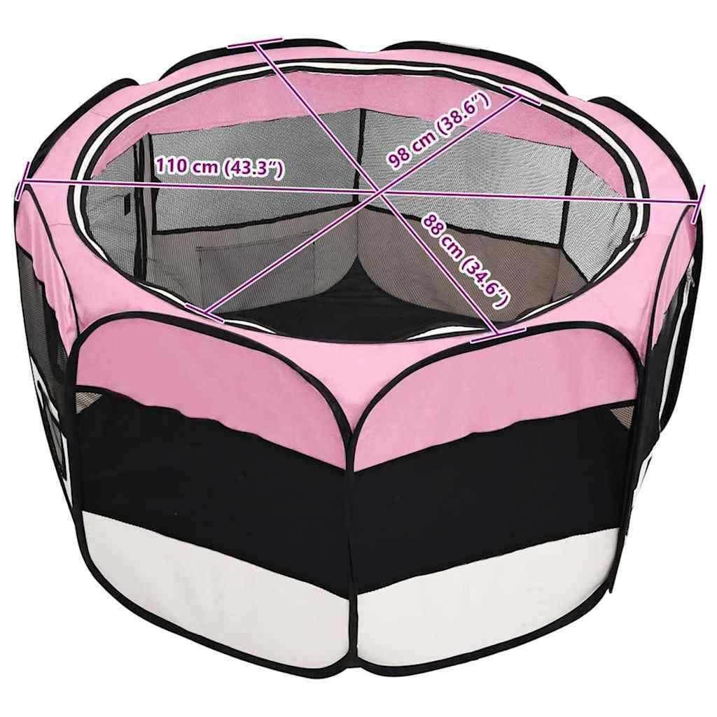 171010 vidaXL Foldable Dog Playpen with Carrying Bag Pink 110x110x58 cm