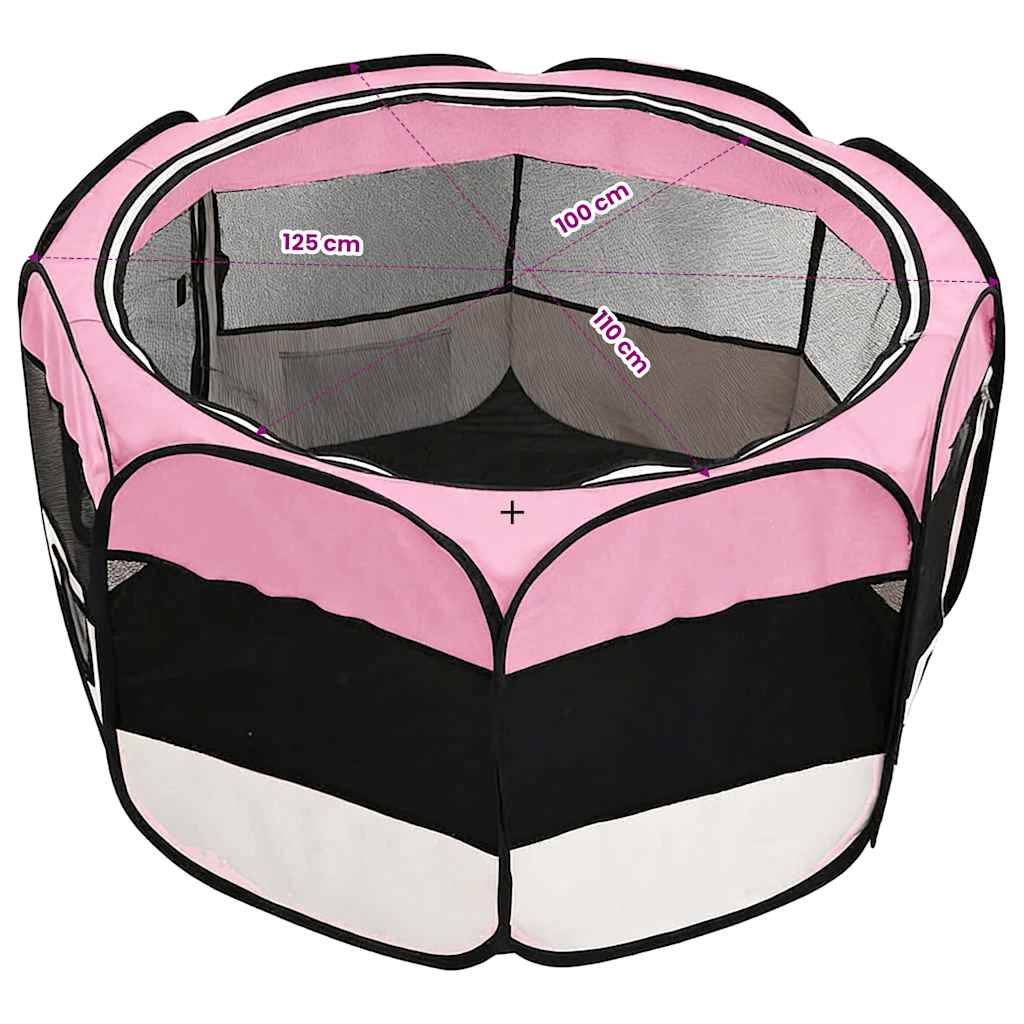 171011 vidaXL Foldable Dog Playpen with Carrying Bag Pink 125x125x61 cm