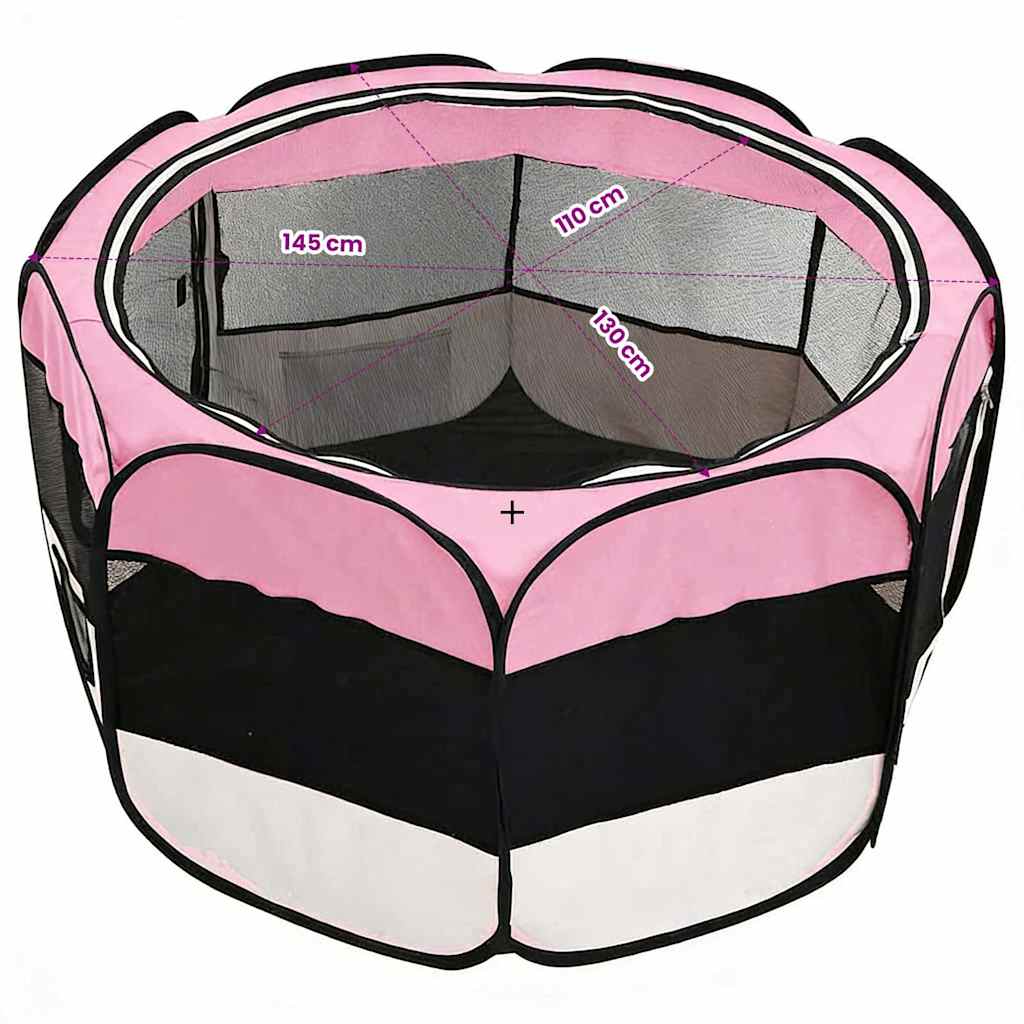 171012 vidaXL Foldable Dog Playpen with Carrying Bag Pink 145x145x61 cm