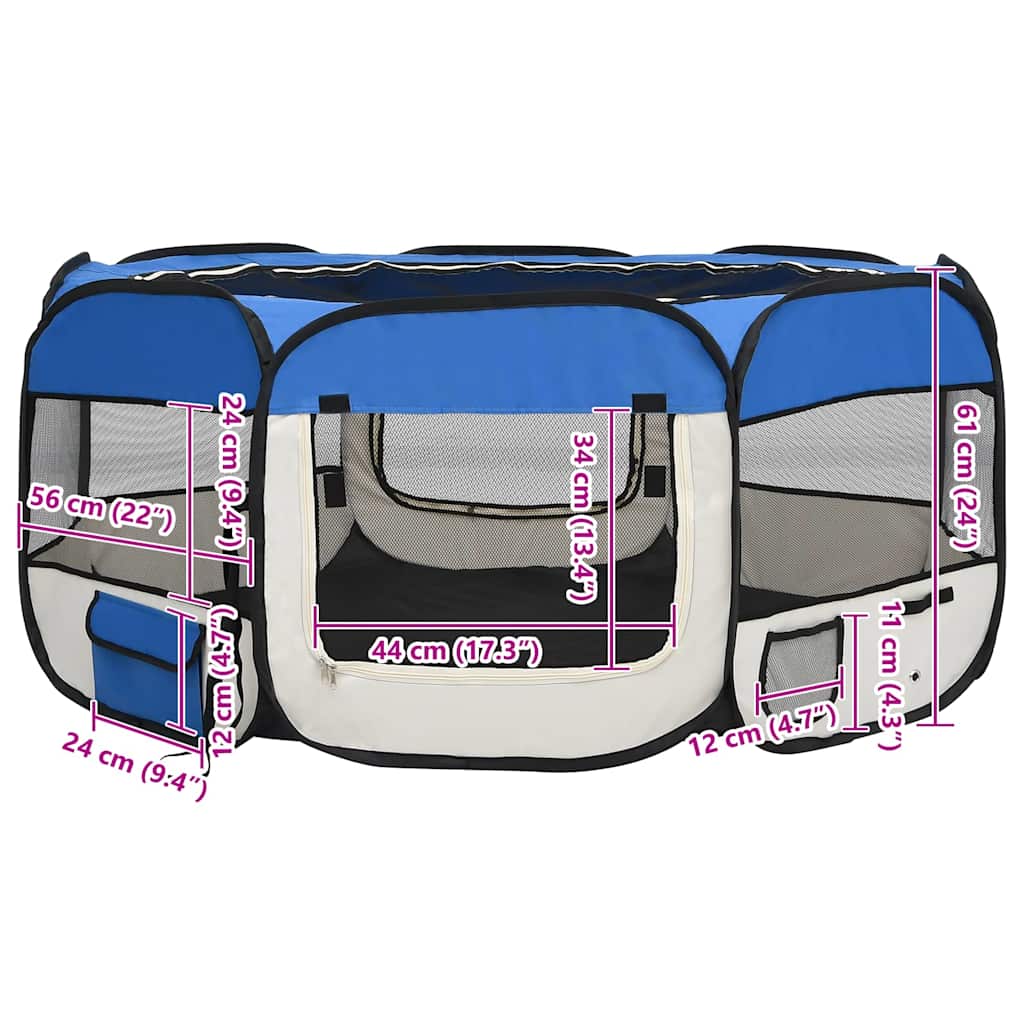 171016 vidaXL Foldable Dog Playpen with Carrying Bag Blue 145x145x61 cm