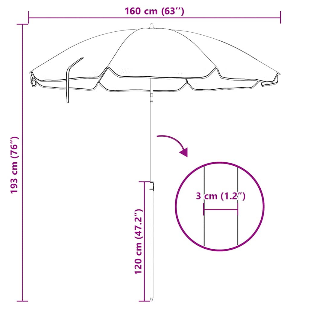 315537 vidaXL Garden Parasol with Steel Pole Sand 180 cm